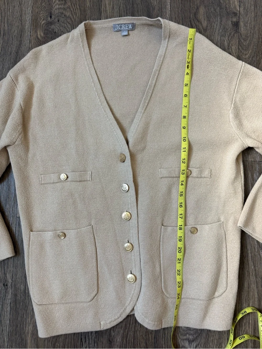 J. Crew Neutral Beige V-Neck Gold Button Cardigan Sweater 100% Cotton Fall S